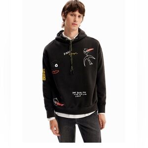 Desigual Black Hoodie with Graphic Accents